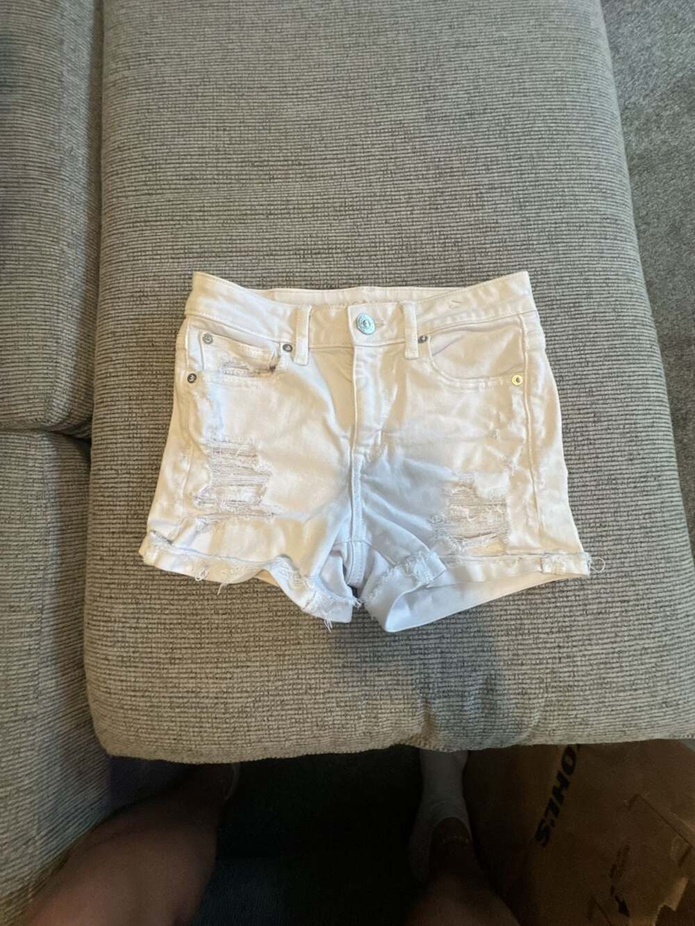 American Eagle Outfitters White Denim Distressed Cut Off Shorts